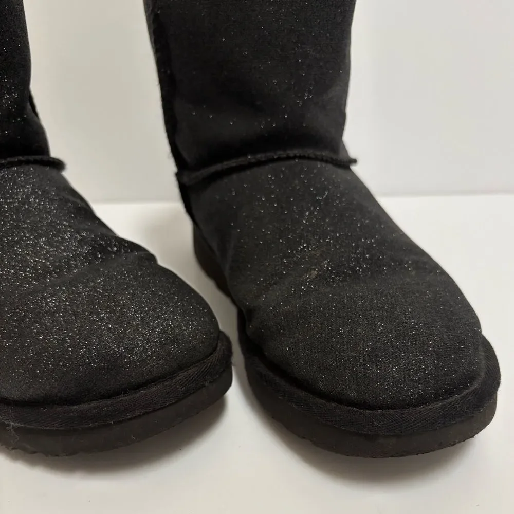 UGG Bailey Bow Black Suede Sheepskin Lined Ankle Boots Women's US Size 8